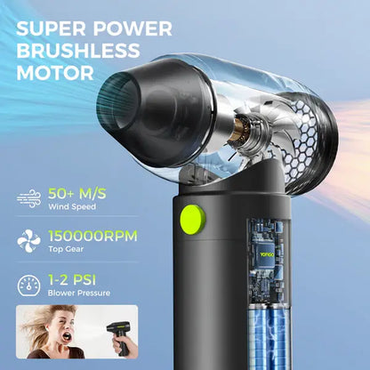 Compressed Air Duster - 150000RPM Electric Air Duster, 3-Speed Adjustable PC Cleaner, 4400Mah Rechargeable Cordless Air Blower, Alternative to Canned Air for Keyboard, Electronics, Camera