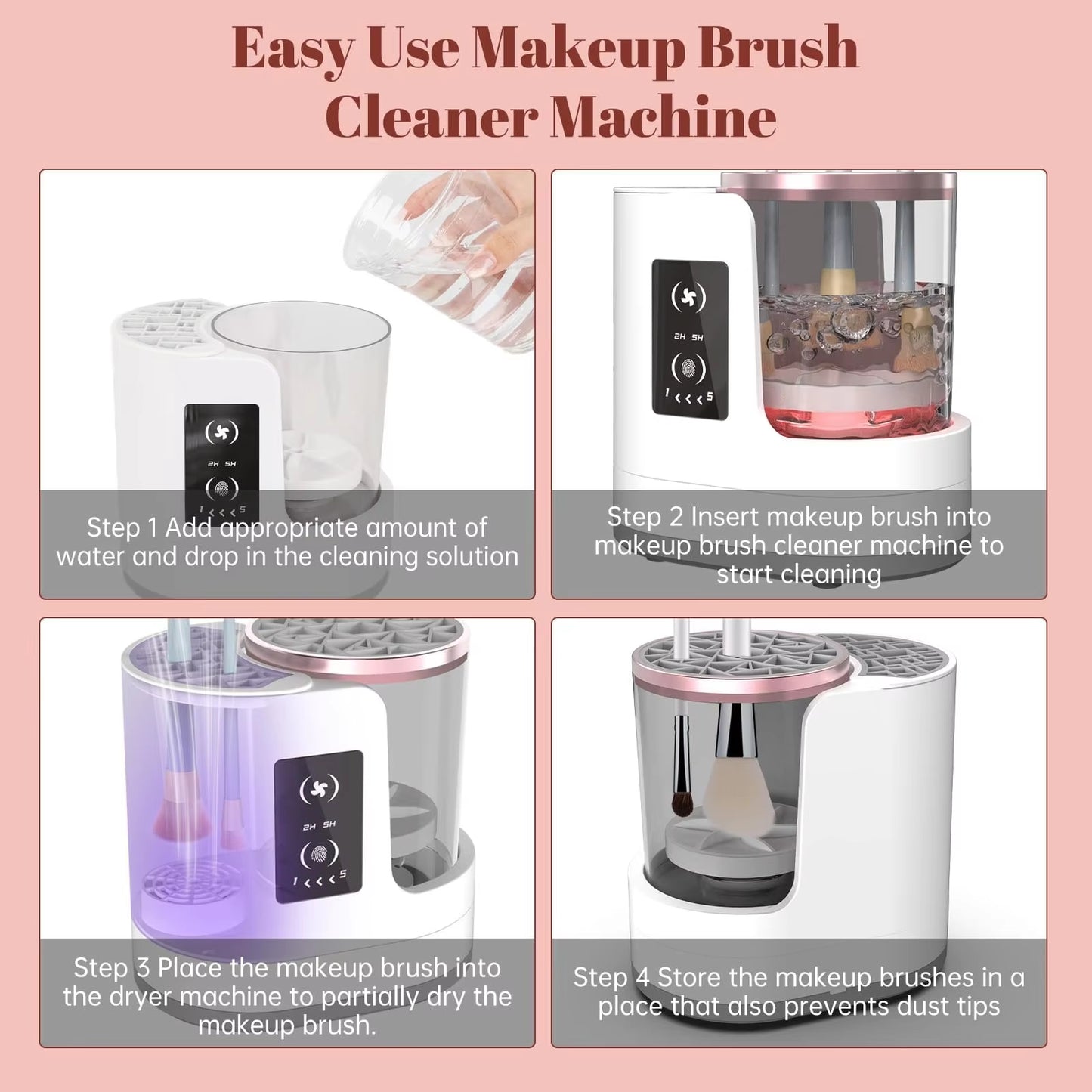 3 in 1 Electric Makeup Brush Cleaner Machine with Makeup Brush Dryer-Holder-Portable Automatic USB Cosmetic Brushes Cleaner Tool